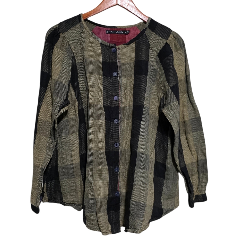 Gudrun Sjoden Overshirt in Tan/Black Plaid Size Medium